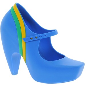 Karl Lagerfeld Ginga Dove Blue Metallic Rainbow Stripe Heeled Shoes