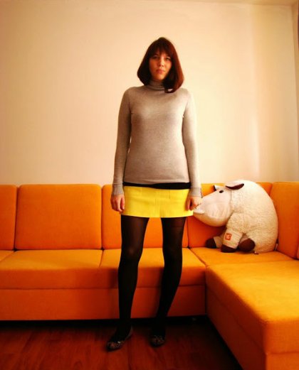 blink leo flats grey turtle neck yellow miniskirt