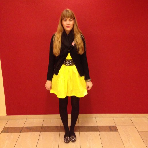 yellow zara dress, topshop studded shoes