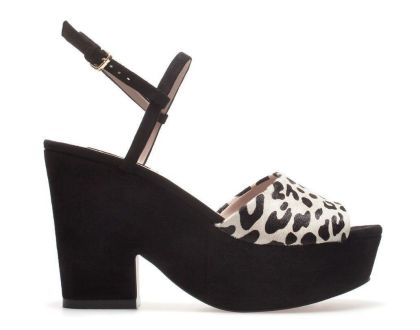 zara leopard print suede pony hair black and white demiwedge sandals