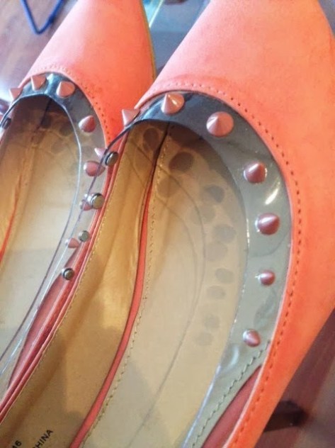 dorothy perkins coral pointed toe ballet flats with studded pvc