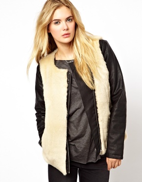 vila leather look fur jacket