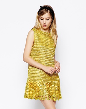 asos premium straw crochet dress with pep hem