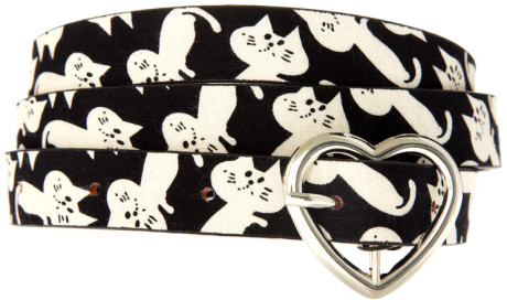 asos skinny belt with cat print and heart closure