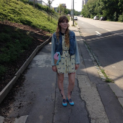 zara trf swallow dress, aeropostal jean jacket, melissa ultragirl flats, skinny dip ice cream clutch