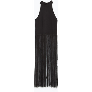 zara knit black fringe top